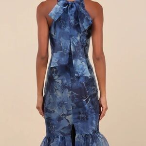 Lulu's Navy Floral Backless Dress